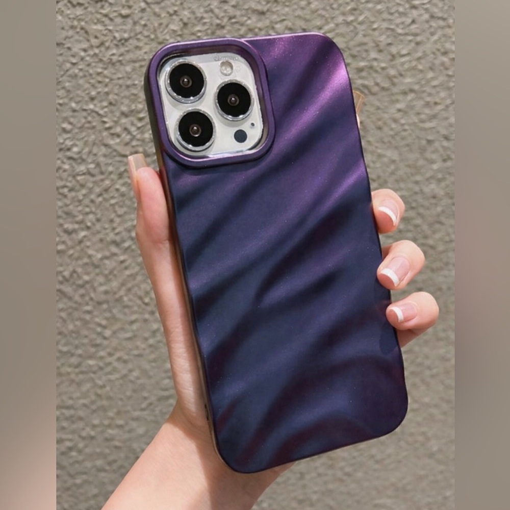 iPhone Phone Case Purple Metallic Three Dimensional Wave Pattern
